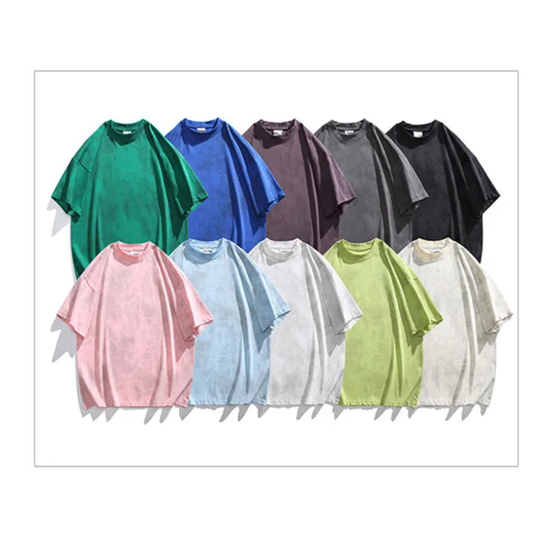 Men's Casual Baggy Heavy Cotton Washed Tee Shirt Custom Hip Hop Short Sleeve Crew Neck Blank Couple T-Shirt