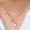 J&D Minimalist Heart Pendant Necklace Stainless Steel 18K Gold Plated CZ Stone Inlaid Valentine's Day Gift for Women