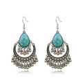 Bohemian Silver Drop Dangle Turquoise Earrings for Women Girl Vintage Waterdrop Dangling Jewelry for Birthday Gift