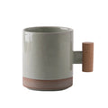 Factory Cheap Price Korean Style Color White Black Green Blue 350 ml Ceramic Mug Cup with Wood Handle