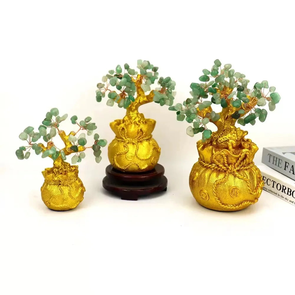 Wholesale Natural Gem green aventurine Quartz Healing Stones Hand Made Lucky Crystal Tree for Decoration