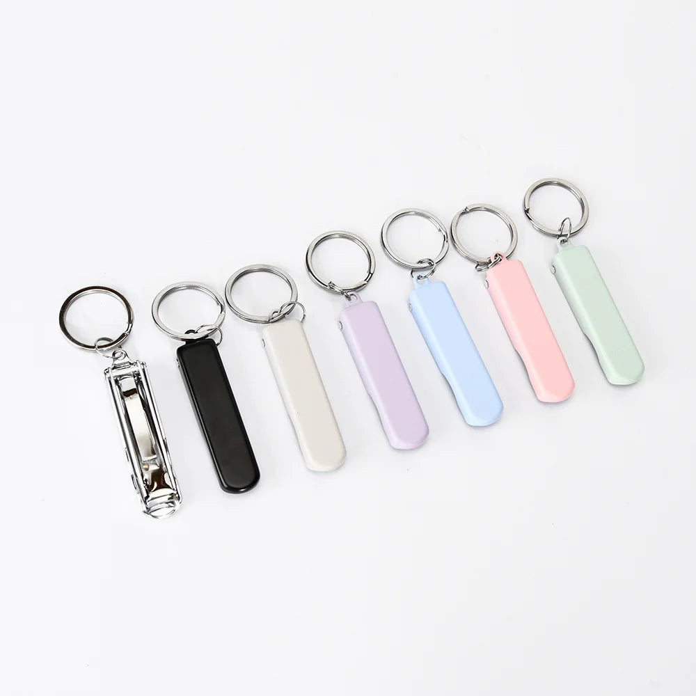 Engrave Logo Steel Ultra-thin Foldable Hand Toe Nail Clippers Cutter With Keychain Cutter Trimmer Silver Nail Tool Kit Key Ring