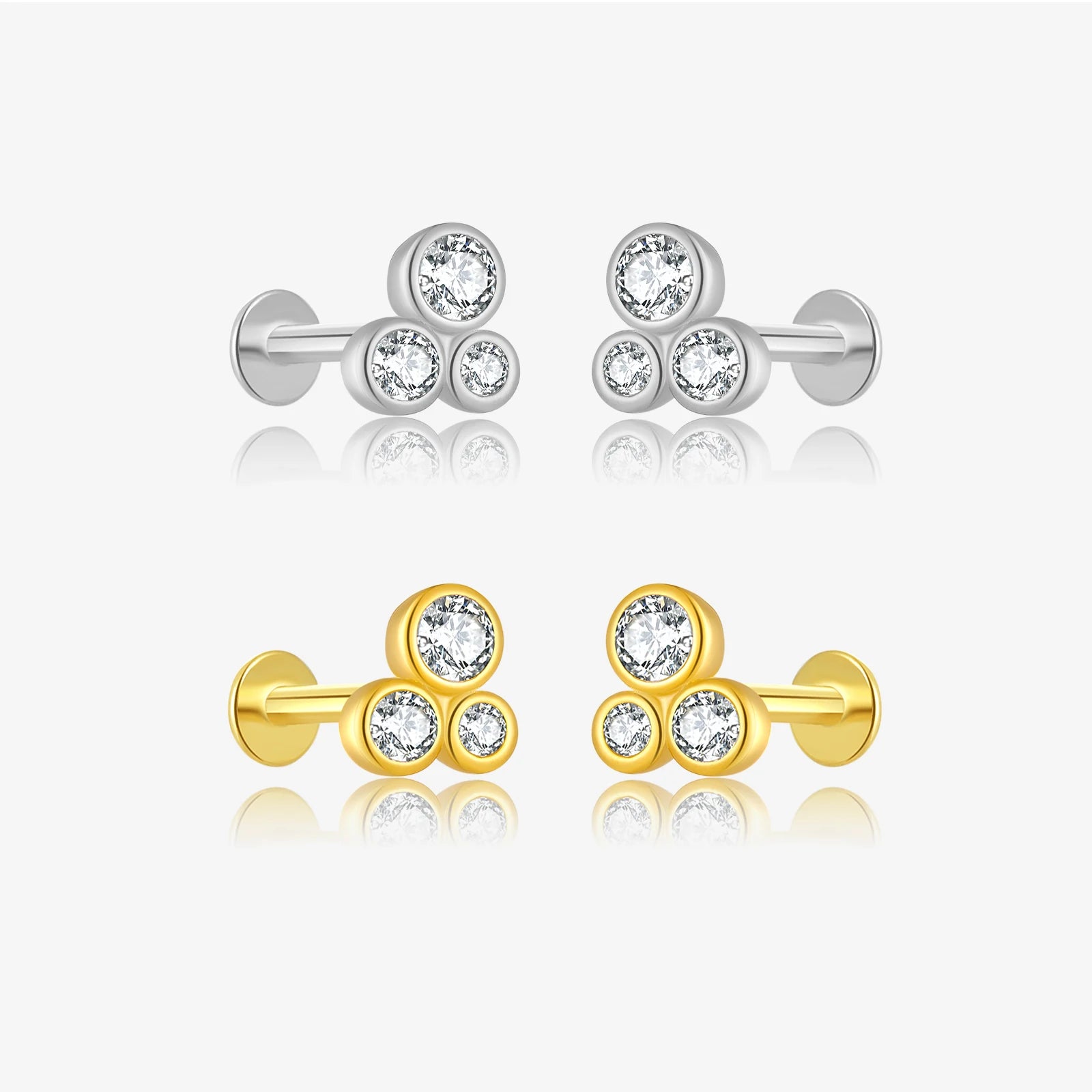 FUAMAY 18K Gold Plated Minimalist Earrings 925 Sterling Silver Flat Back Aretes Trio Stud Earrings