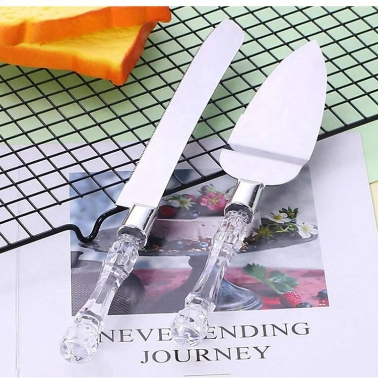 New Arrival Crystal Handle Party Wedding Cake Decorating Tools Set Cream Scraper Cutter Cake Server Kit