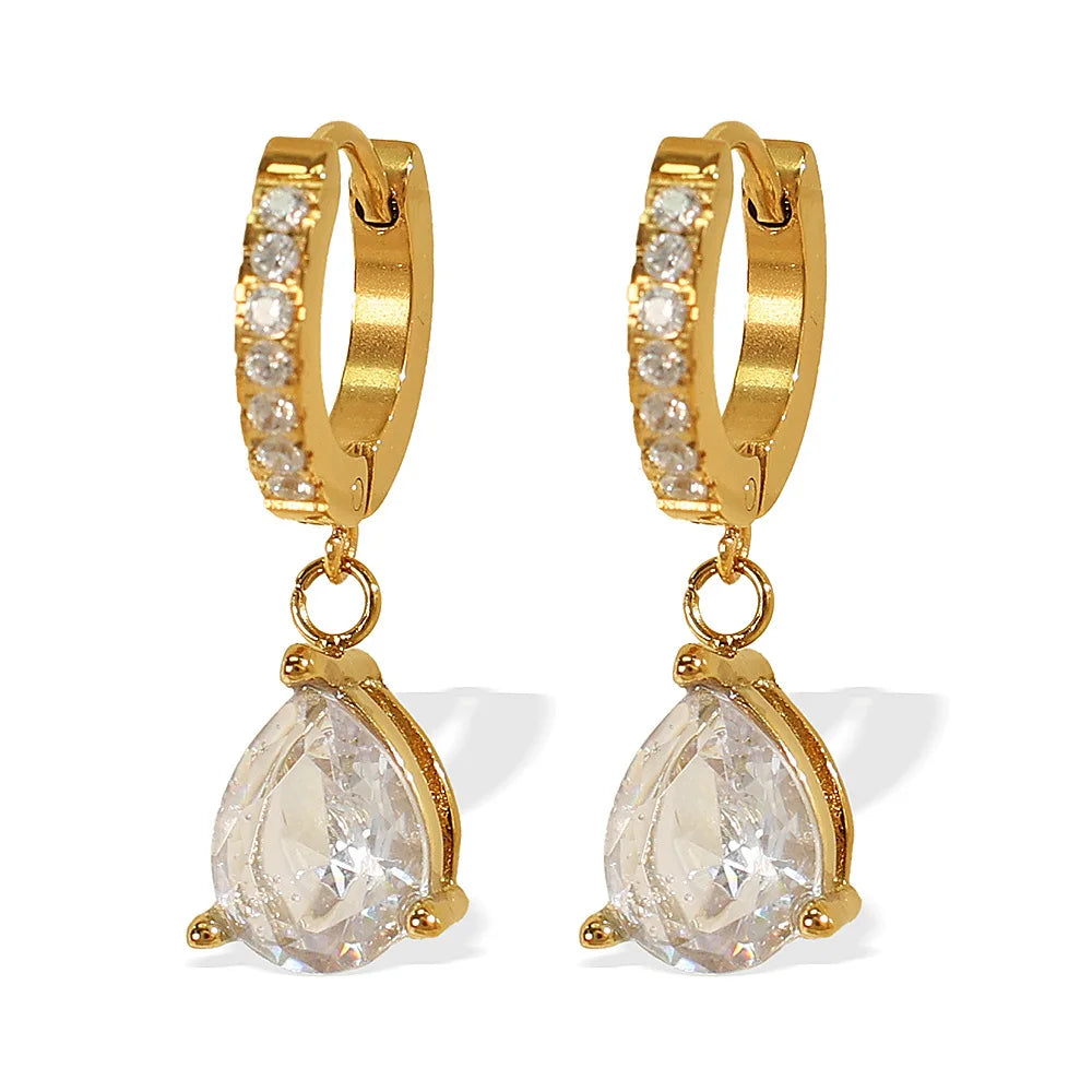 New Arrival Minimalist Retro Titanium Steel Delicate Sparkling Zirconia Diamond Water Drop Earrings for Women
