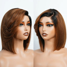 Raw Hair Pre Cut Lace Glueless Color Short Bob WigStraight Brazilian Hair C Part HD Lace Frontal Wig Human Hair Bob Wigs