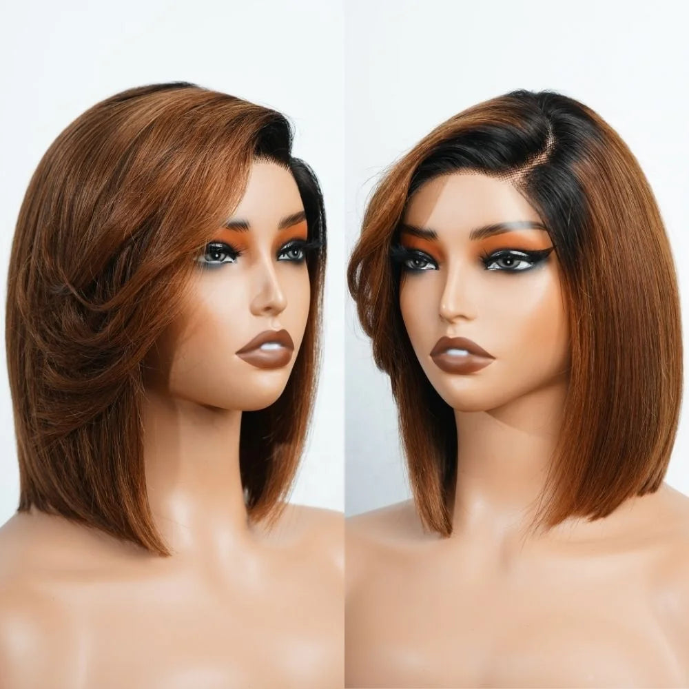 Raw Hair Pre Cut Lace Glueless Color Short Bob WigStraight Brazilian Hair C Part HD Lace Frontal Wig Human Hair Bob Wigs