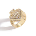 Factory Wholesale Real Gold Plating Brass With Bling Zircon Hip Hop Peach Heart Couple Ring