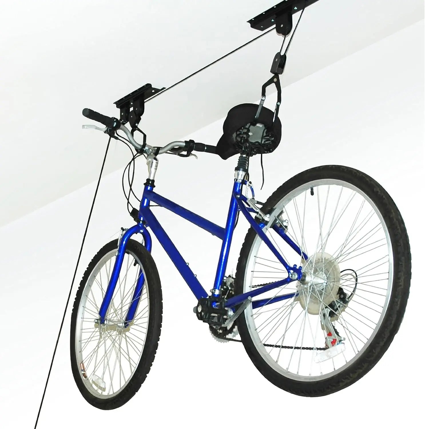 Bicycle Lifter Ceiling Hooks Elevated Pulley System Metallic Fiber Black 100lb Load Capacity Cycle Repair Stand Bicycle Racks