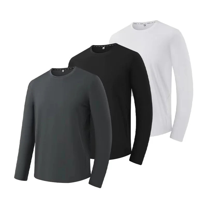 RNSHANGER Long Sleeve Men's Quick Dry Round Neck T-shirt Custom Breathable Sports Fitness Outdoor Printed Logo T-Shirt