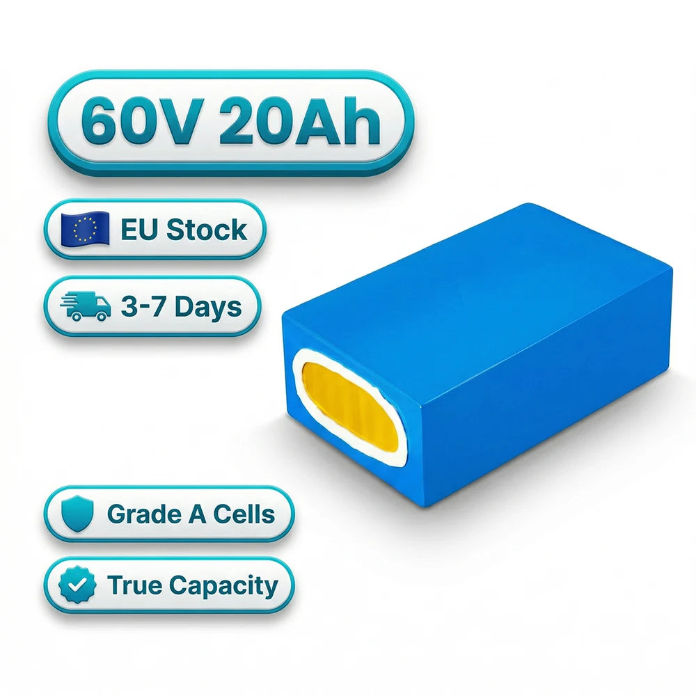 DE Stock 60V20Ah Blue PVC Lithium Battery for E-Bikes & Electric Scooters 2600mAh 16s7p Cells & 50A BMS with 3A XT60 Plug