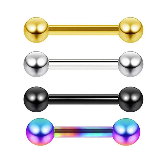 Gaby 316L Surgical Steel  Gold  External Thread Black rainbow Plated Tongue Barbell 14g Nipple  Barbell Piercing Jewelry