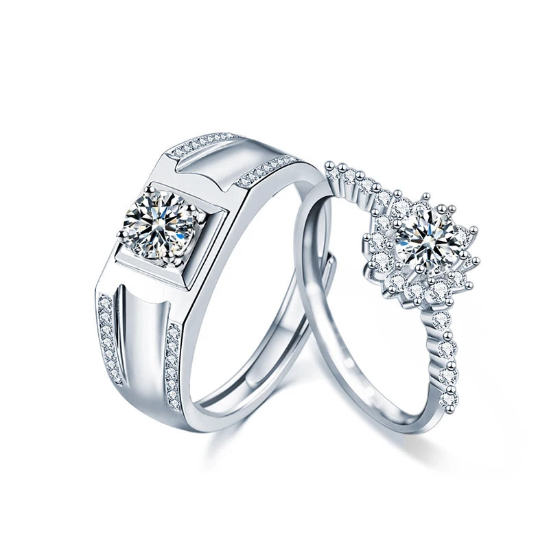 XJZ049XJZ053 925 Sterling Silver Classic Diamond Moissanite Engagement Couple Ring Fashion Jewelry for Lovers