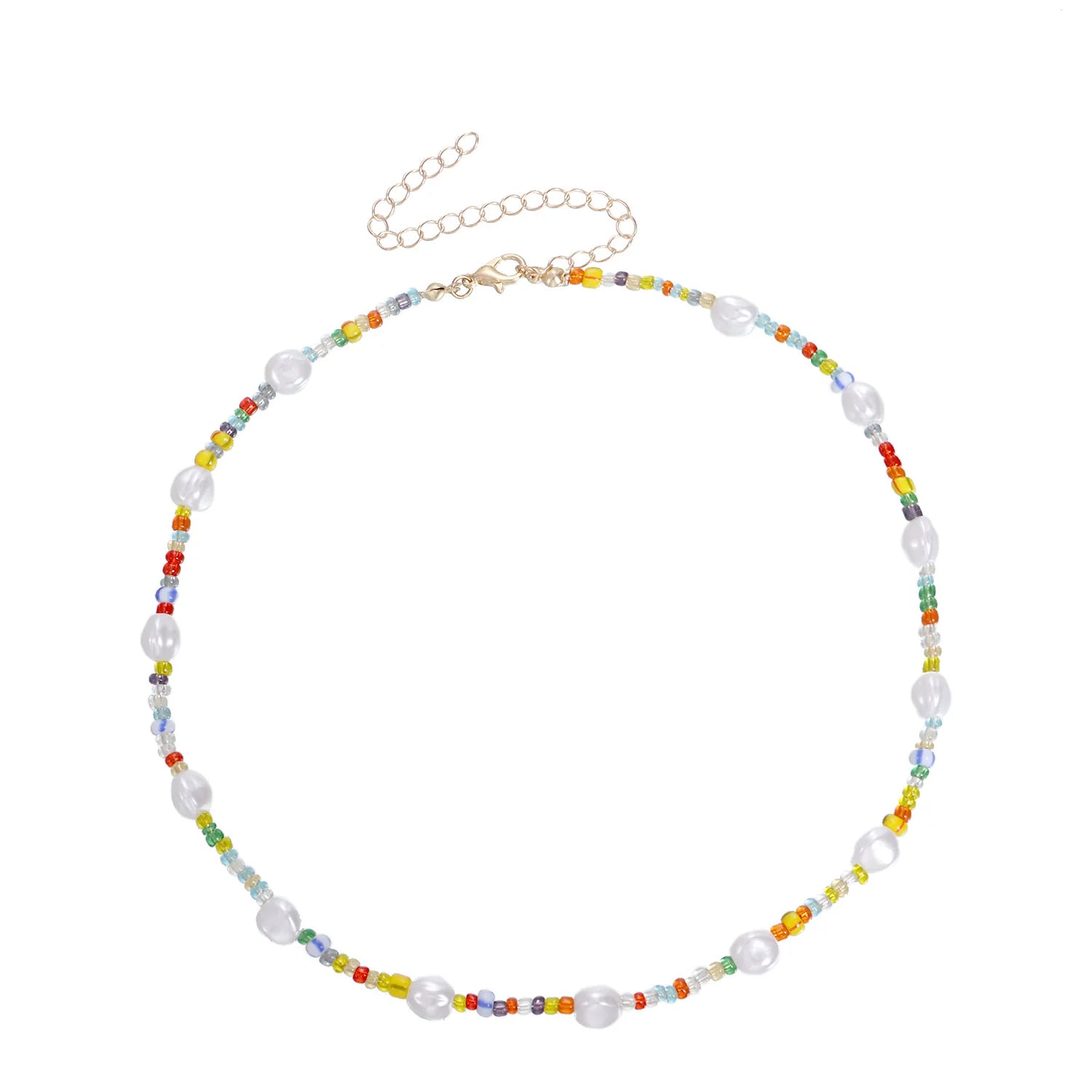 Bohemian Colorful Seed Glass Bead Beach Pearl Knitting Necklace for Women GMN006