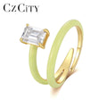 CZCITY 925 Silver Fashion Jewelry Sterling Engagement Diamond Adjustable Gold Moissanite Emerald Cut Ring