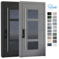China Top Factory Low MOQ Front Door Home Unbreakable Contemporary Exterior Front Doors With Seal Glass Panel Pivot Entry Doors