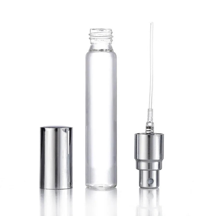 Ready to Ship 2ml 3ml 5ml 10ml Mini Refillable Glass Sample Vials Empty Clear Glass Perfume Spray Bottle With Silver Sprayer