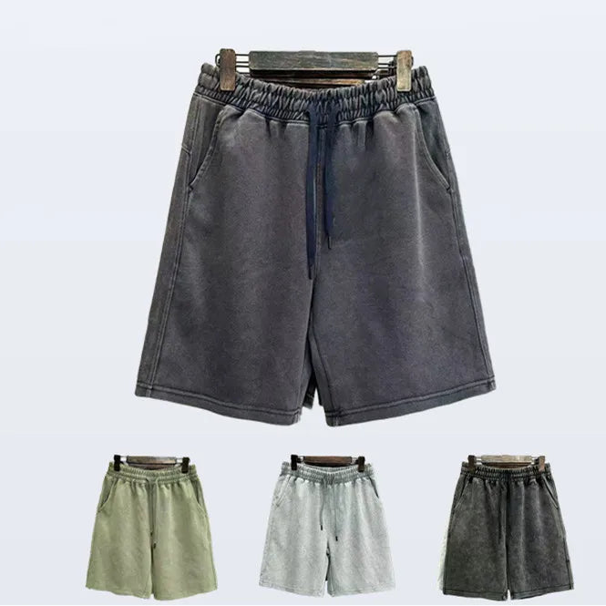High Quality 100% Cotton Streetwear  Vintage Acid Wash Blank Men's Summer Shorts