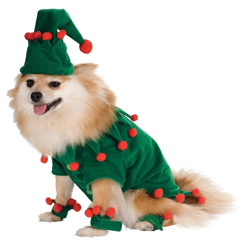 Wholesale Luxury Winter Christmas Dog Pet Clothes Dog Christmas Costumes and Hat Cap Set Green Christmas Clothes Suit for Dogs