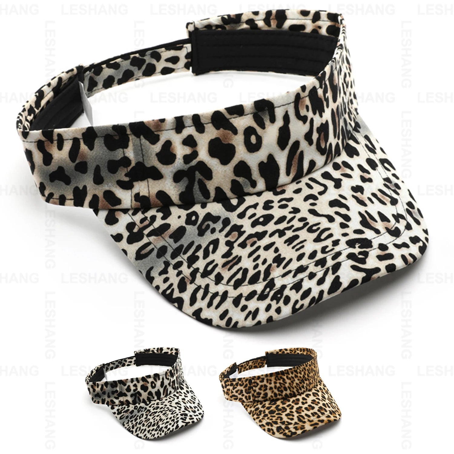 High Quality Custom Logo Cotton Outdoor Sport Beach Running Golf Visor Cap Leopard Print Sun Visor Hat for Women Men