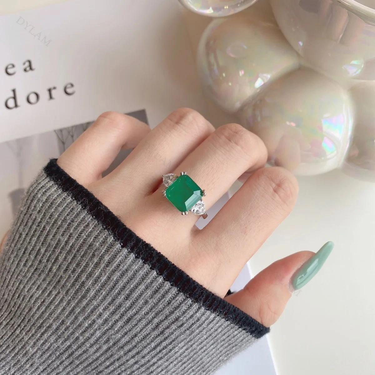 Dylam Moissanite Square Shape 925 Sterling Silver Ring Set Female Engagement Wedding Band Stacking Rings for Women Fine Jewelry