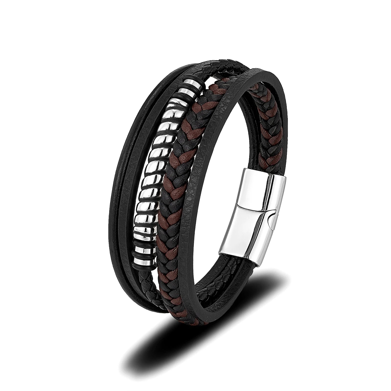 Custom Name Jewelry Man Leather Bracelet Gold Silver Black Stainless Steel Real Leather Bracelet for Man