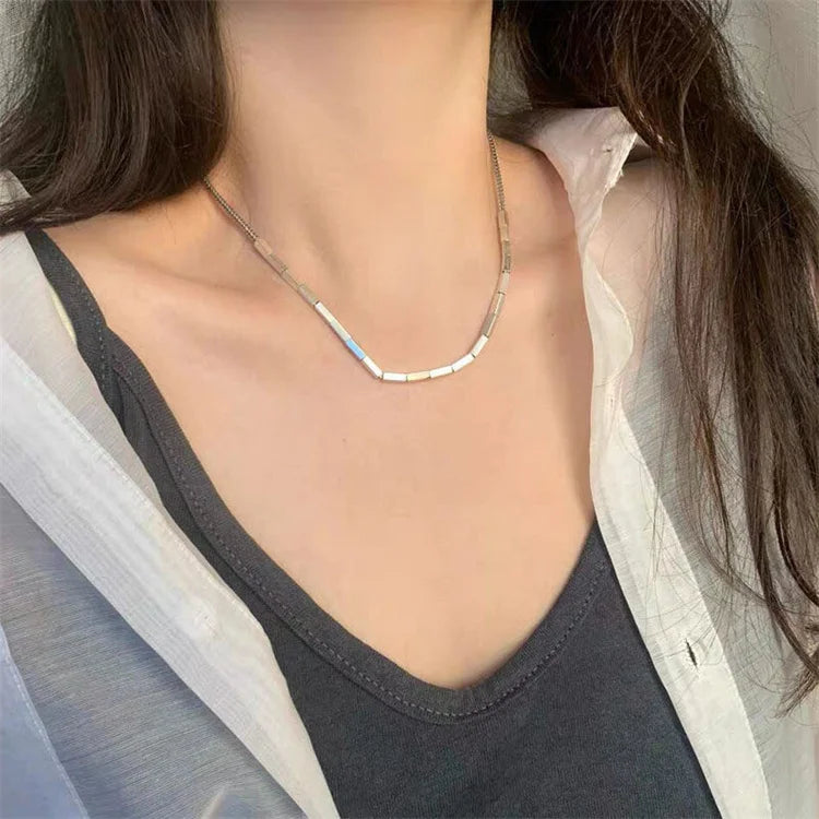 Wholesale New Simple Trendy Stainless Steel Hip-Hop Necklace Small Square Necklaces Jewelry