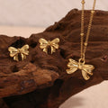 Fashion Bridal Butterfly Design Waterproof Bow Stud Earrings and Necklace Set Stainless Steel Wedding Jewelry Sets