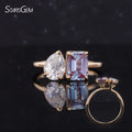 Starsgem Custom Jewelry Toi Et Moi Ring 14K Real Gold Lab Grown Alexandrite Sapphire With Moissanite Ring