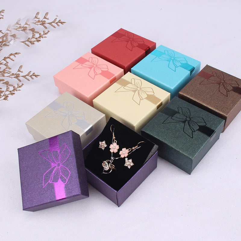 Hot Selling Jewelry Packaging Case Mini Bow Square Storage Paper Jewelry Set Gift Box Eco-Friendly Jewelry Boxes