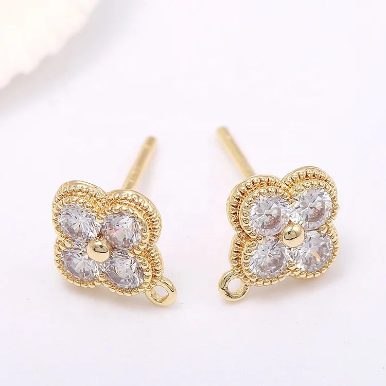 Fashion Jewelry Unique Design Four Petal Flowers Shape 925 Silver Needle Charm Earrings Stud Earrings Diy Accessories