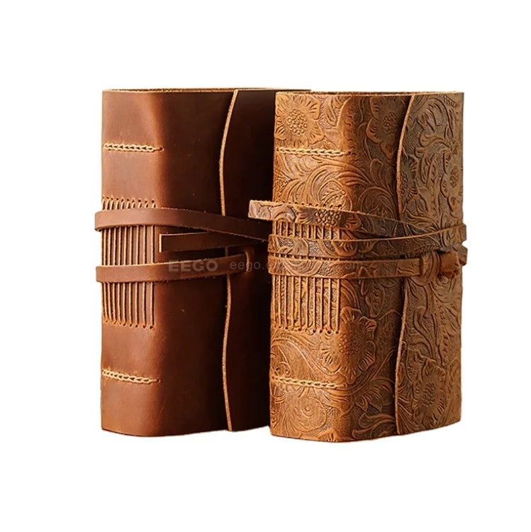 Luxury Custom Embossed Reusable Diary Notebook Vintage Soft Handmade Woven Genuine Leather Journal
