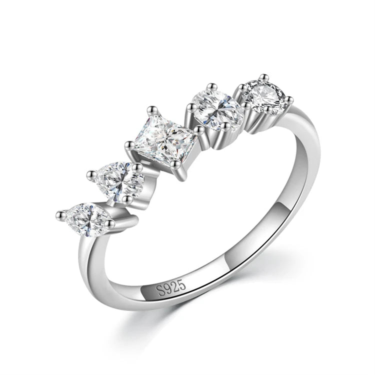 Fine Jewelry 925 Sterling Silver Women Engagement Zircon Diamond Wedding Rings