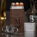 Perfect Gift Pu Leather Cigar Case Colorful Portable Travel Stainless Steel Leatherette Cigar Case With Cigar Cutter
