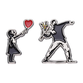 Girl With Balloon Flower Enamel Lapel Pin Backpack Clothes Brooches Jewelry Accessories Funny Art Lovely Collar Badge Wholesale