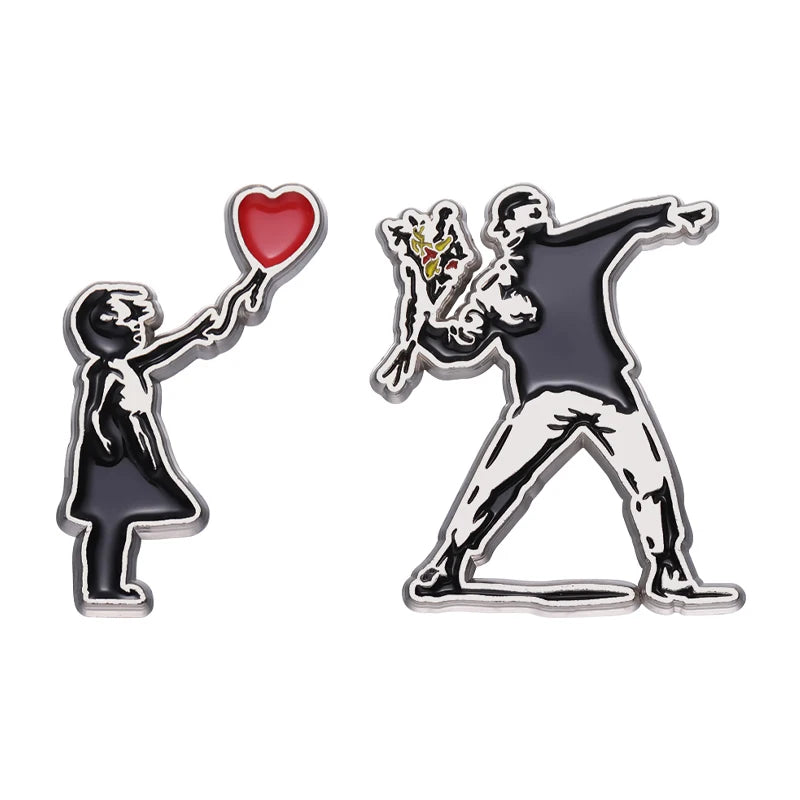 Girl With Balloon Flower Enamel Lapel Pin Backpack Clothes Brooches Jewelry Accessories Funny Art Lovely Collar Badge Wholesale