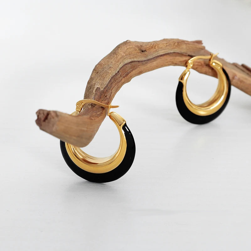 Fashion White Enamel Earrings Stainless Steel Plated 18K Gold  Vintage Earrings for Lady