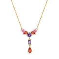 EQN74 Y-Shaped Cubic Zirconia Red and Pink Tourmaline Scatter Necklace in 925 Sterling Silver 14K Gold Plated