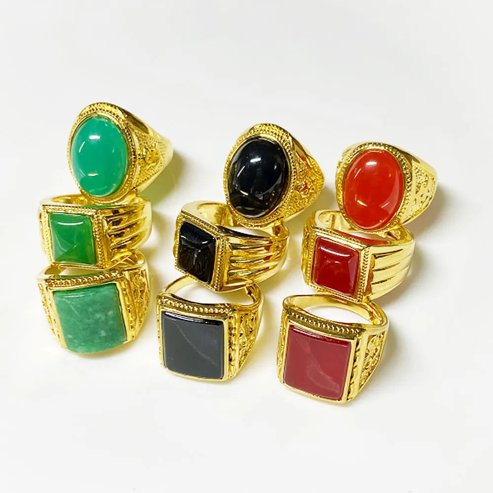 Adjustable Placer Gold in Vietnam Plated Semiprecious square Stone Ring Finger Rings or Men Wholesale