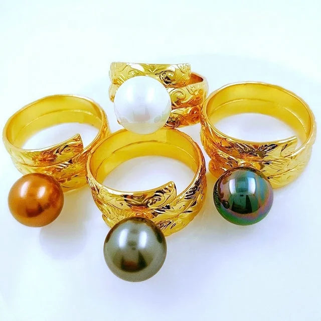 JX28 3band Pearl Ring Hawaiian Heirloom Design Polynesian Jewelry Wholesale Different Pearl Colors Available Ready to Ship
