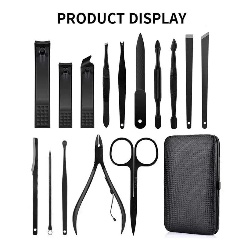 Black Stainless Steel Nail Clippers Beauty Manicure & Pedicure Tool Set 7/8/10/15/18pcs/set Dead Skin Clippers for Finger & Toe