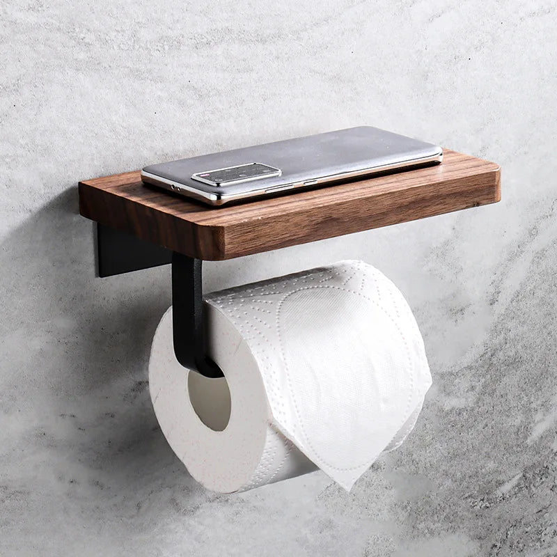 Modern Eco-Friendly Durable Matte Black Wall-Mounted Square Aluminum Rod Toilet Tissue Paper Holder 5-Year Warranty for Bathroom