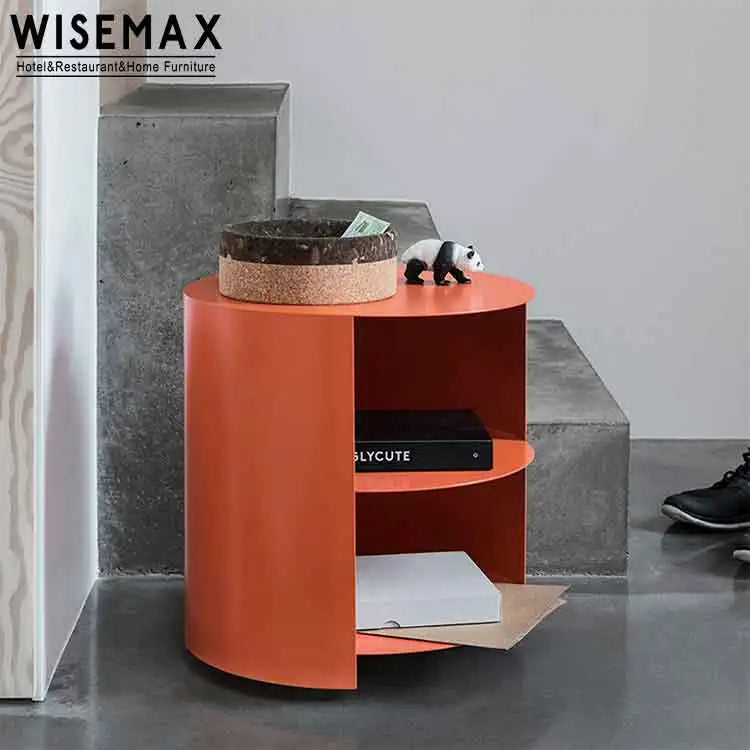 WISEMAX FURNITURE Nordic Style Simple Round Coffee Table Living Room Bedroom Metal Side Table with Storage