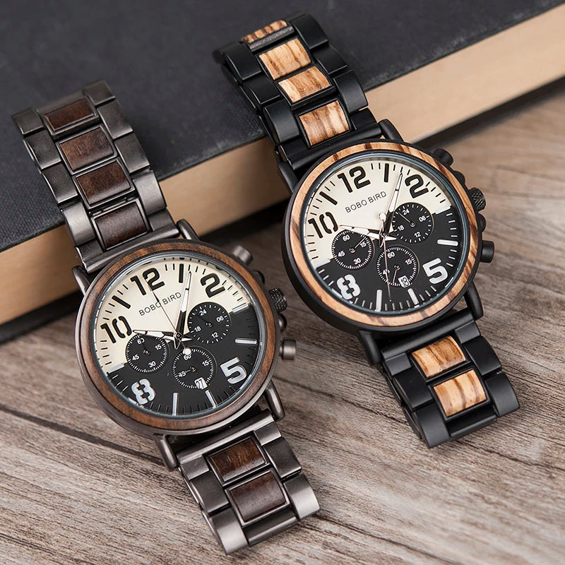 Quickshipment Wholesale New Design Stainless Steel Wooden Watch for Men Customized Logo OEM Quartz Movement Pointer