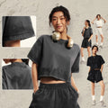 Lady Washed Tshirt Vintage Cotton Boxy Fit Cropped Acid Wash T Shirt Women Women's Oversize Cropped T-Shirt for Women Girls