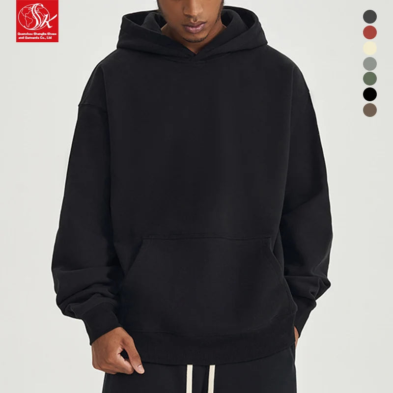 SK Men's Heavyweight 500gsm Pullover Hoodie Cotton French Terry with Dropped Shoulders Oversized Pocket Design Autumn Season