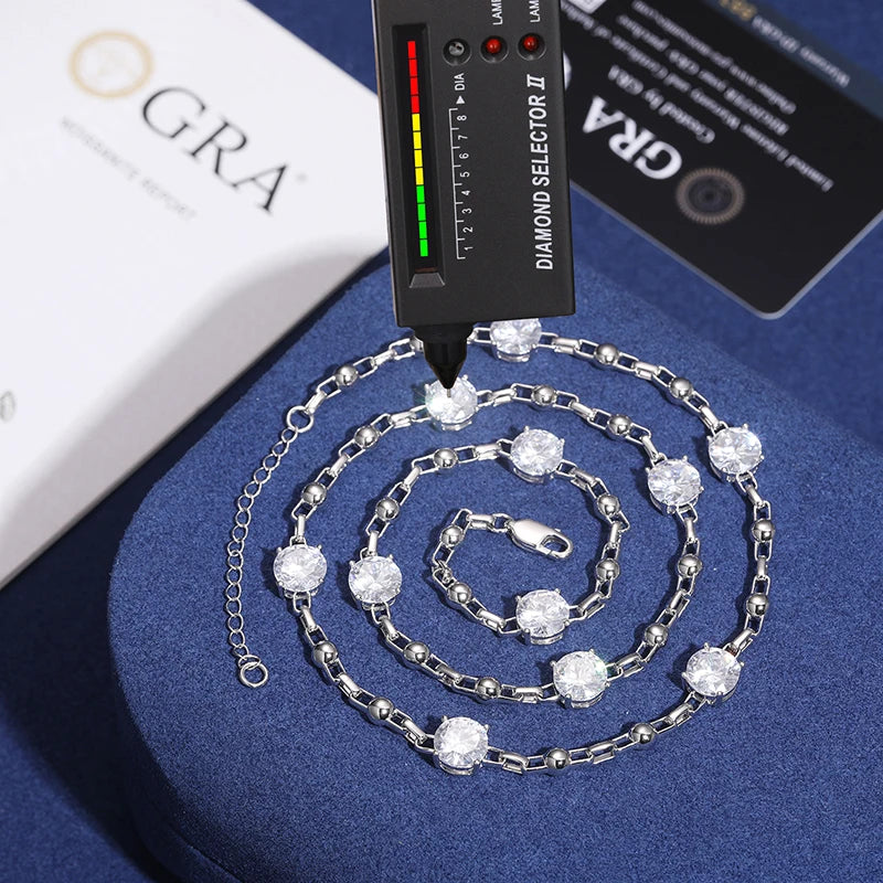 Wholesale Price GRA Certified 8mm Moissnaite 925 Sterling Silver Simple Beaded Adjustable Halo Link Chain Necklace