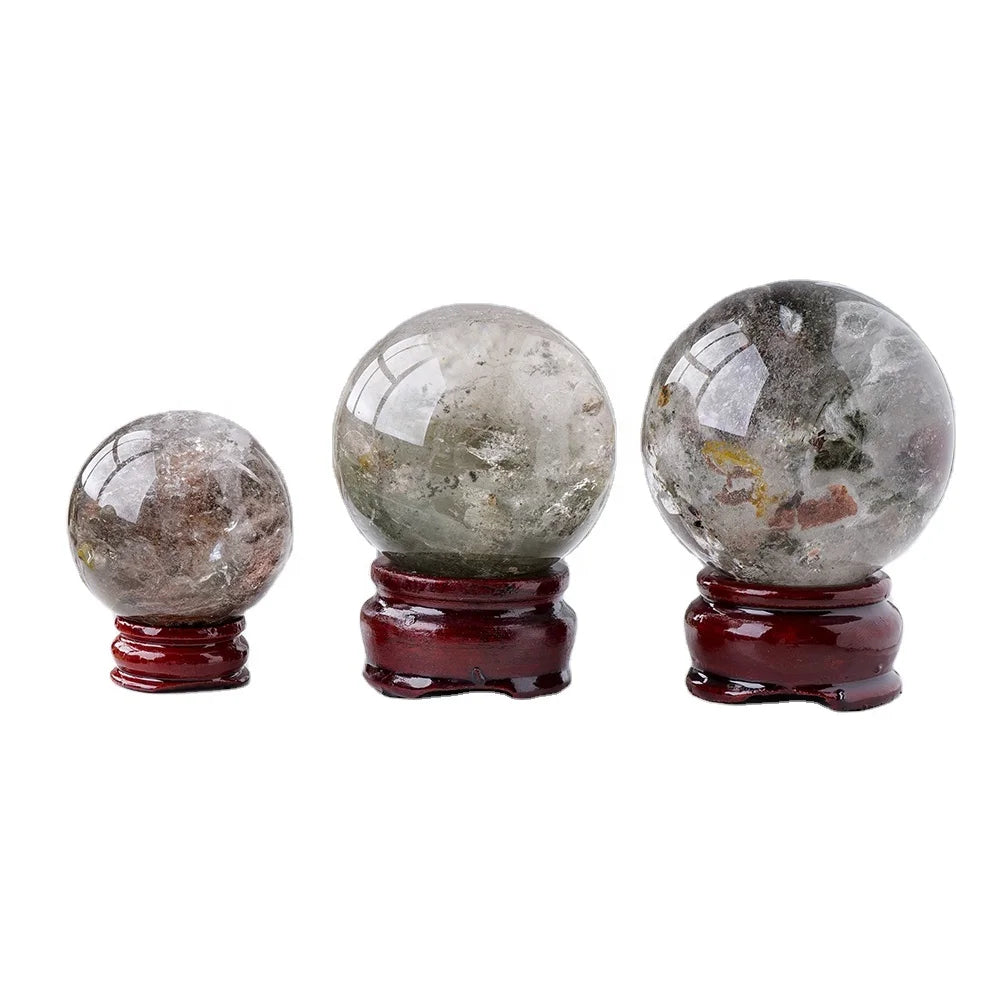 Wholesale Natural Stone Ghost Quartz Green Phantom Crystal Sphere Ball Ornament Decoration