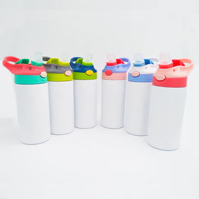 12oz 360ml Sublimation Kids Stainless Steel Water Bottle With Silicon Straw