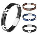 Fashion Genuine Leather Stainless Steel Clasp Men Jewelry Bracelet